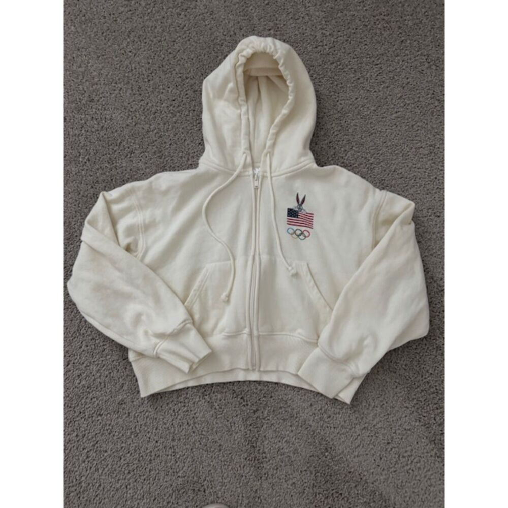 Looney Tunes X team USA cropped cream sweatshirt/full zip cropped hoodie, M